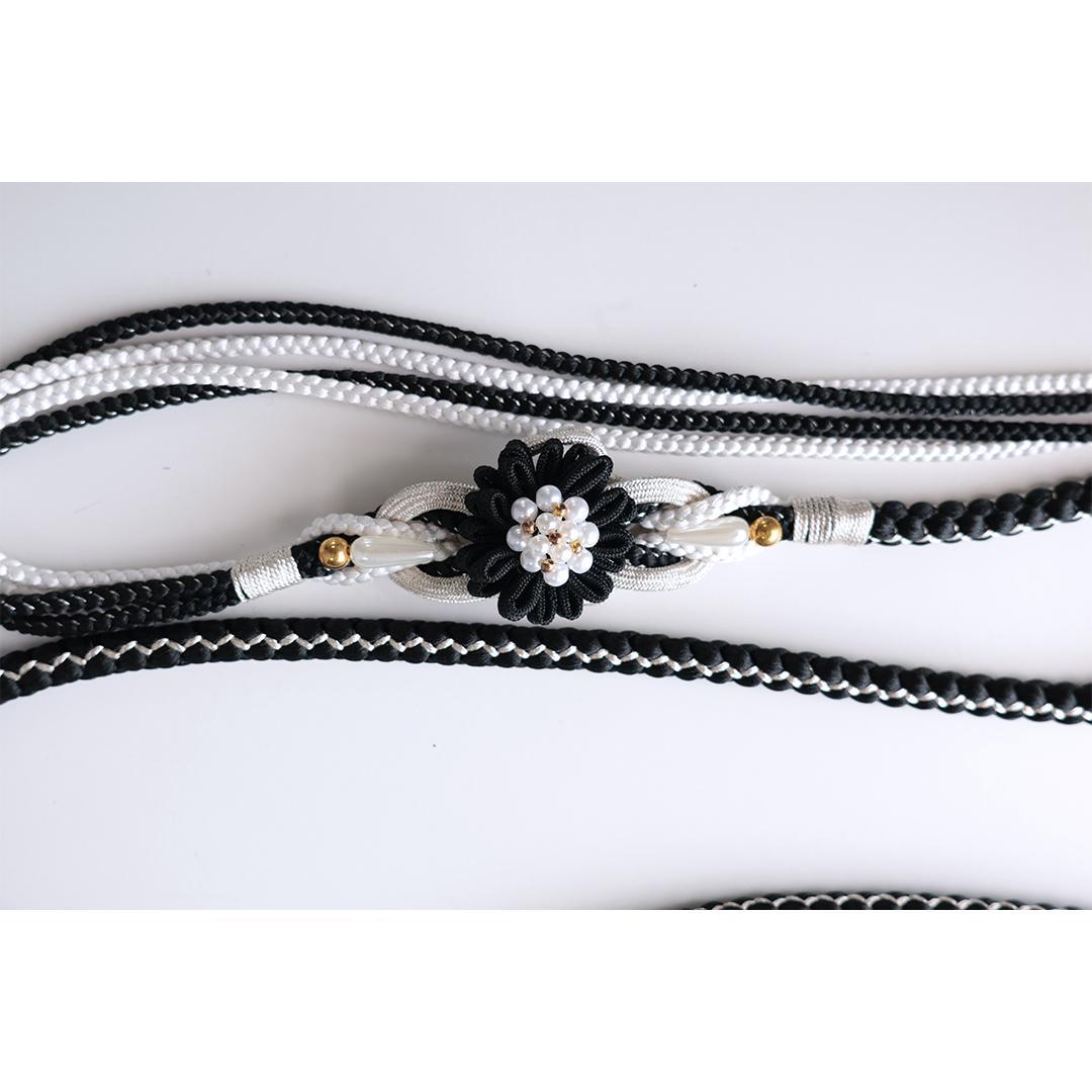 良好□振袖7点セット帯新品帯締め帯揚げフルセットトールサイズ白系黒