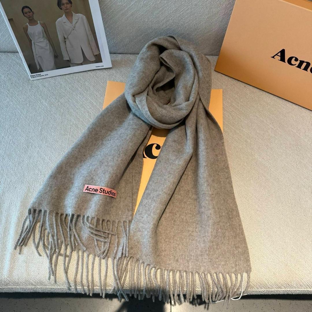 Acne グレー マフラー フリンジ付き - メルカリ