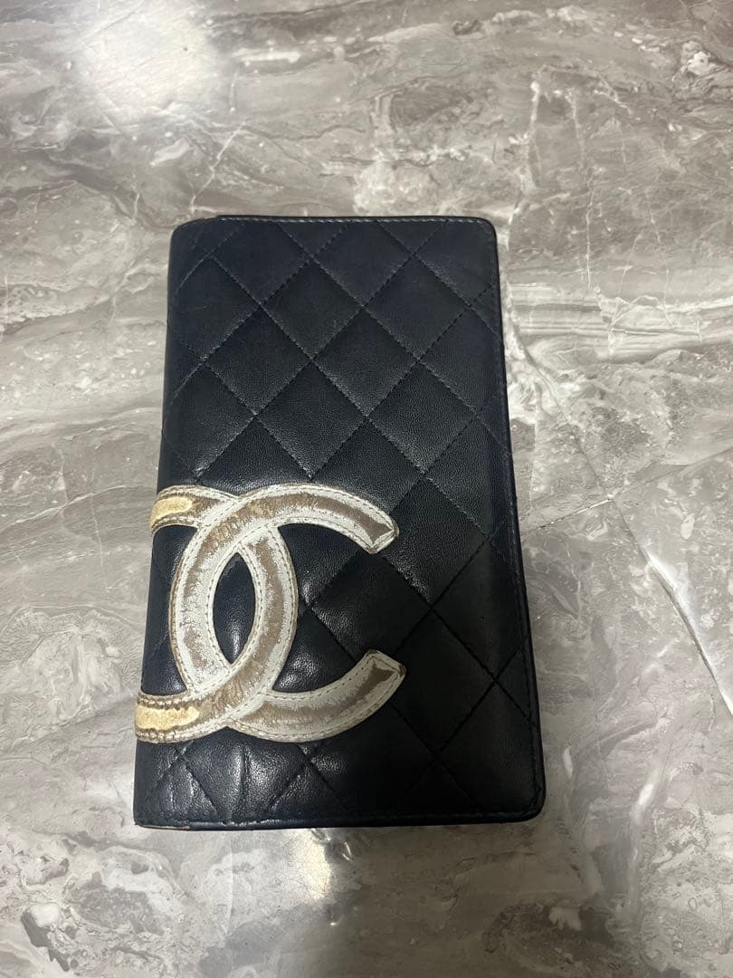 CHANEL】シャネル カンボンライン 二つ折り財布 ブラック キルティング