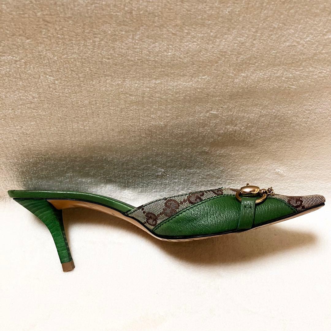 GUCCI グリーン ミュール GGマーク 23.5cm メタル金具付