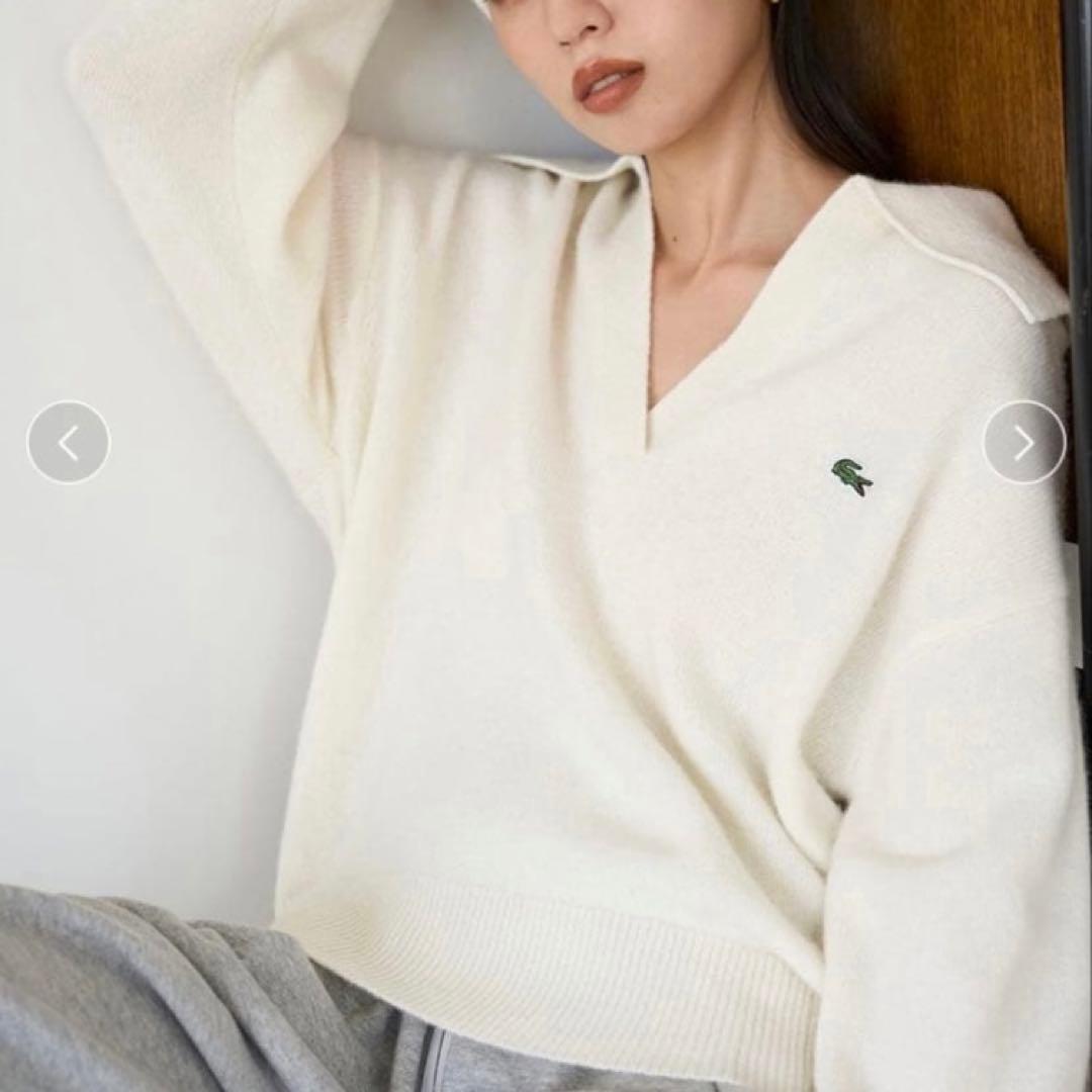 SNIDEL LACOSTE スキッパーニットプルオーバー　ホワイト SNIDEL LACOSTE スキッパーニットプルオーバー ホワイト - メルカリ
