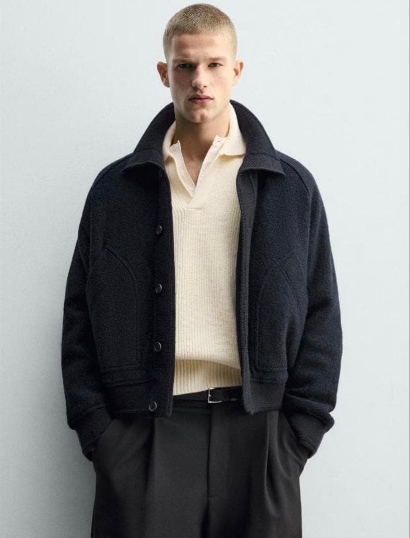 zara ザラ リブ襟切り替えジャケット M - メルカリ