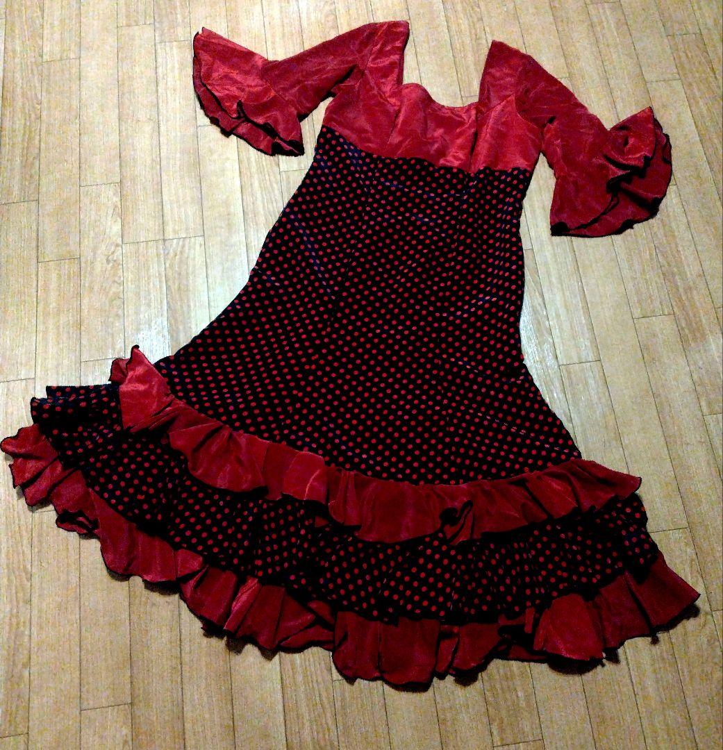 【美品 フラメンコ衣装】レッド×豪華ボランテ MOLINA SEVILLA 美品 フラメンコ衣装】レッド×豪華ボランテ ワンピース ドレス 水玉