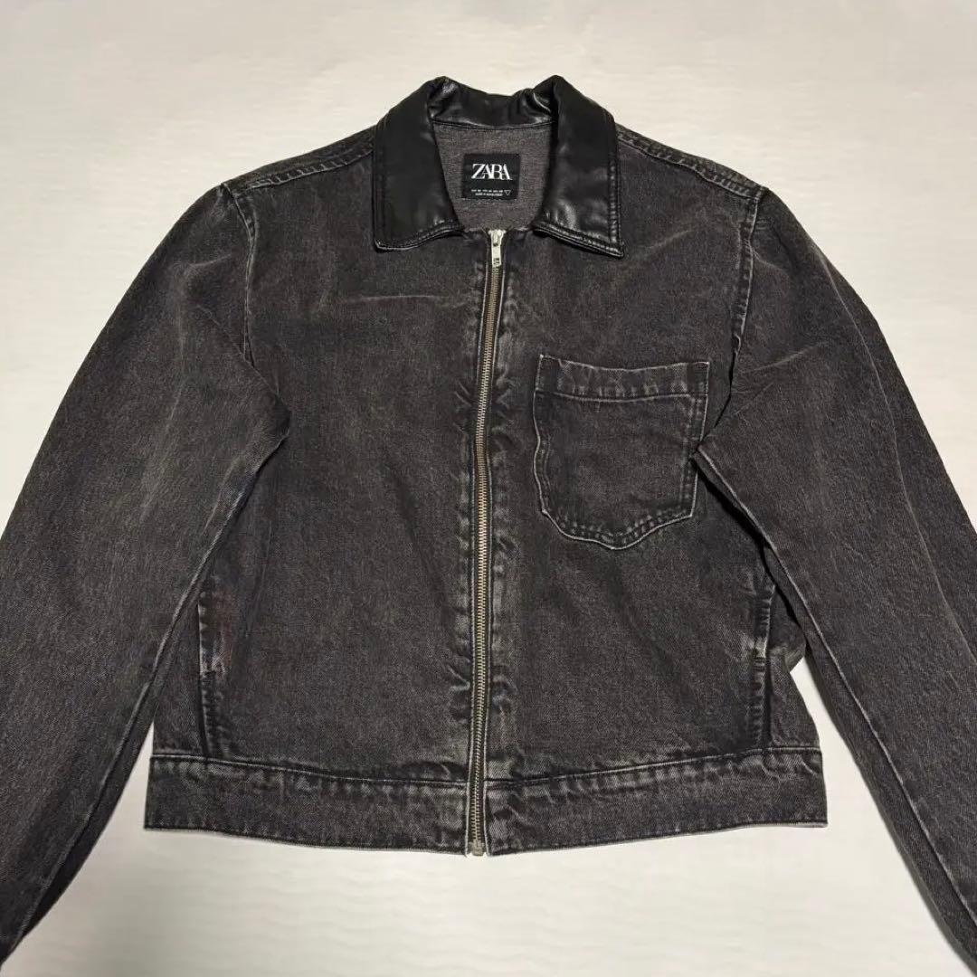 ZARA デニムジャケット レザー襟 - メルカリ