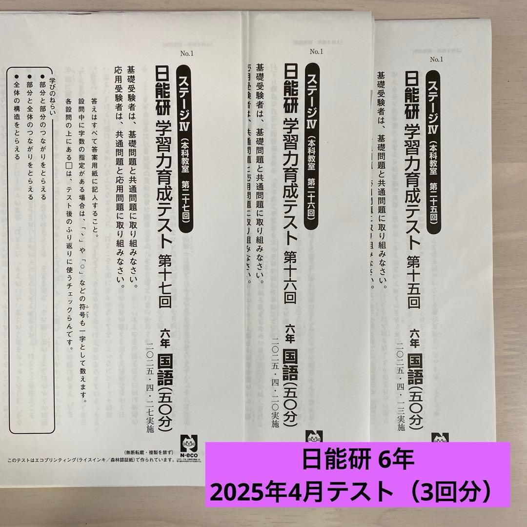 日能研 学習力育成テスト 6年 2025年4月分 - メルカリ