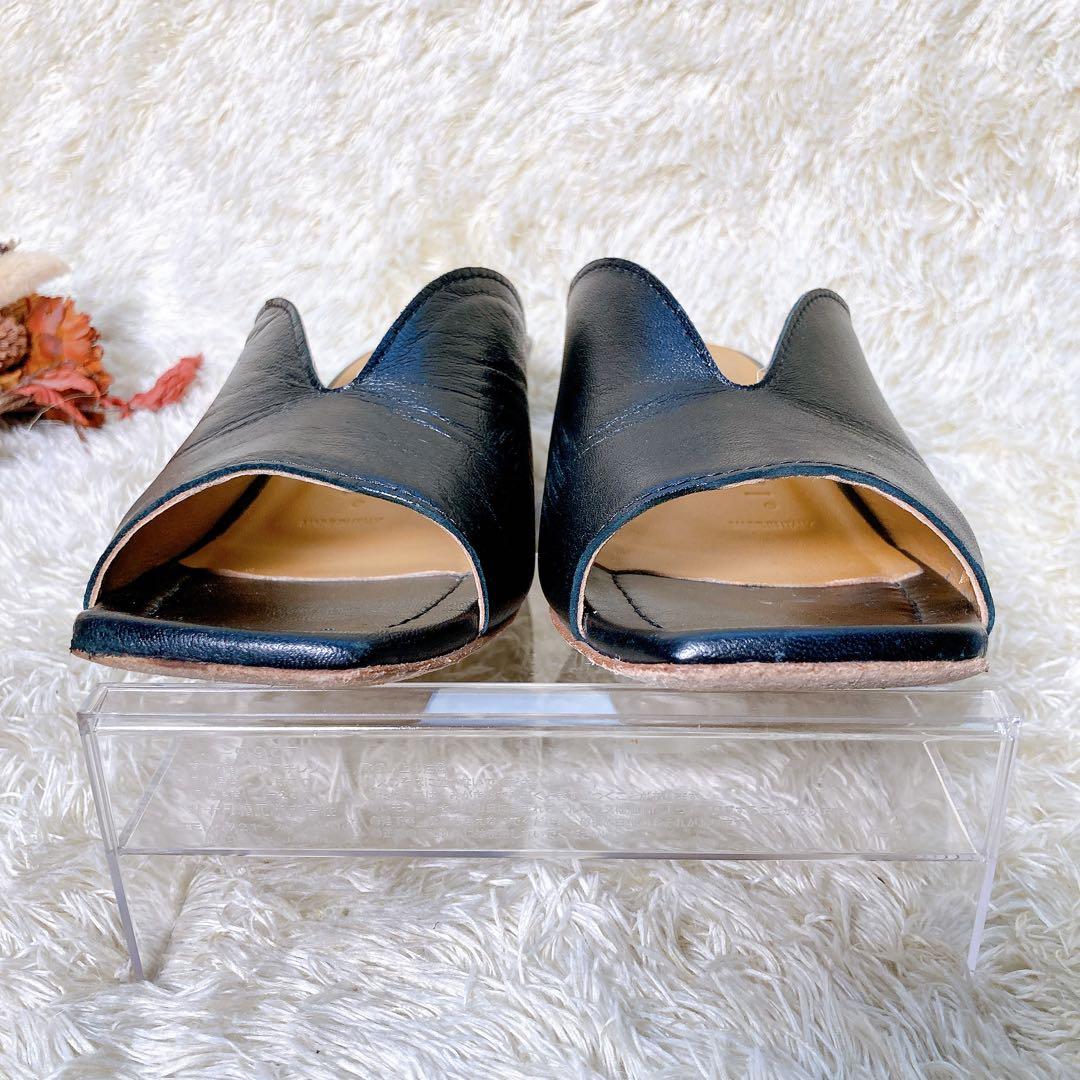 ファビオルスコーニ レザー Vカット ミュール サンダル 太ヒール 黒