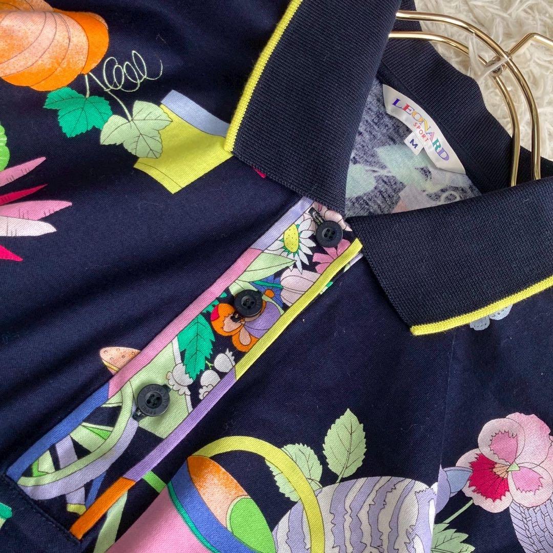 《良品》 LEONARD ポロシャツ ネイビー M 総柄 トロピカル オシャレ