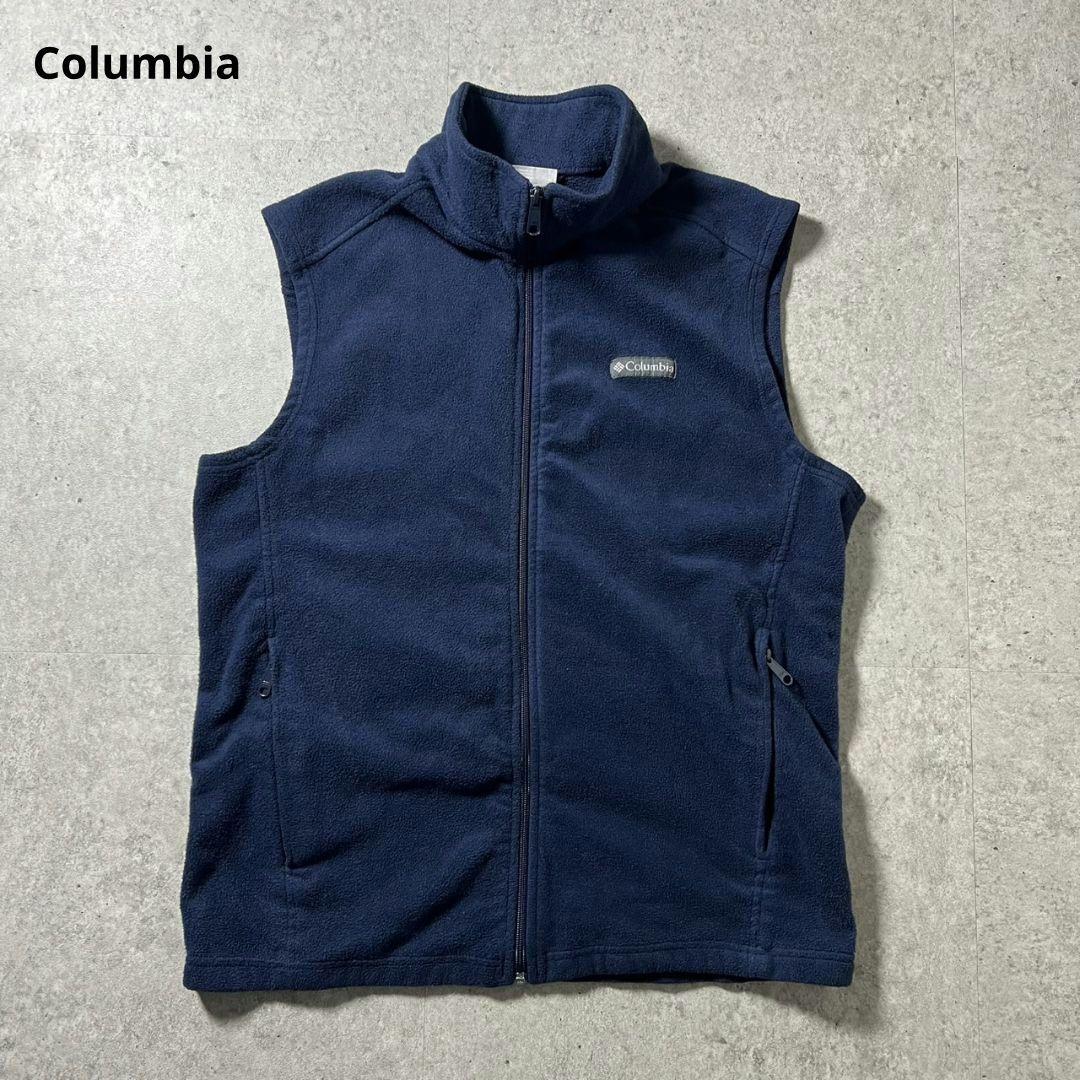 Columbiaコロンビアフリースベストメンズ XL紺アウトドア古着714