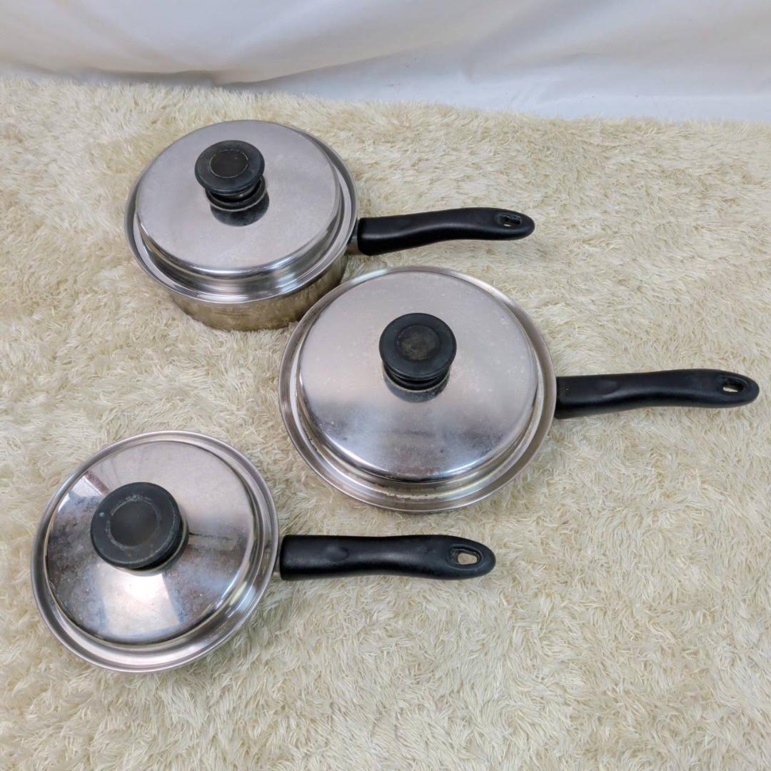 アムウェイ　片手鍋　3個 アムウェイステンレススチール 無水片手鍋 IH対応3個セット Amway
