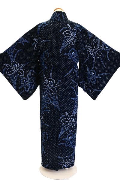 ☆専用☆美品 浴衣 有松絞り バチ衿 濃紺 菖蒲 身丈160cm お洒落 夏