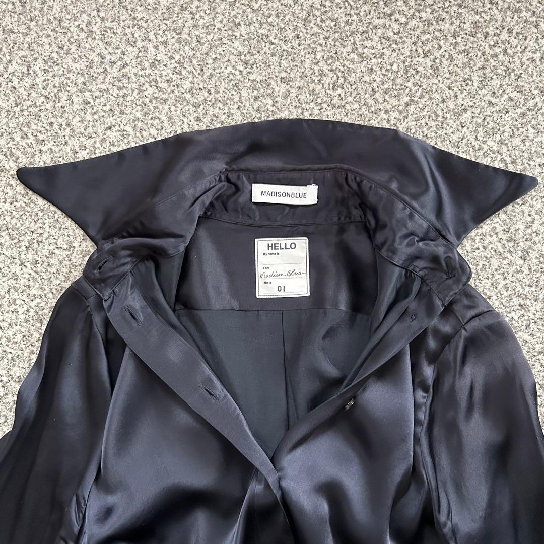 卸売りファッション - マディソンブルー サテン マダムシャツ ブラック 黒