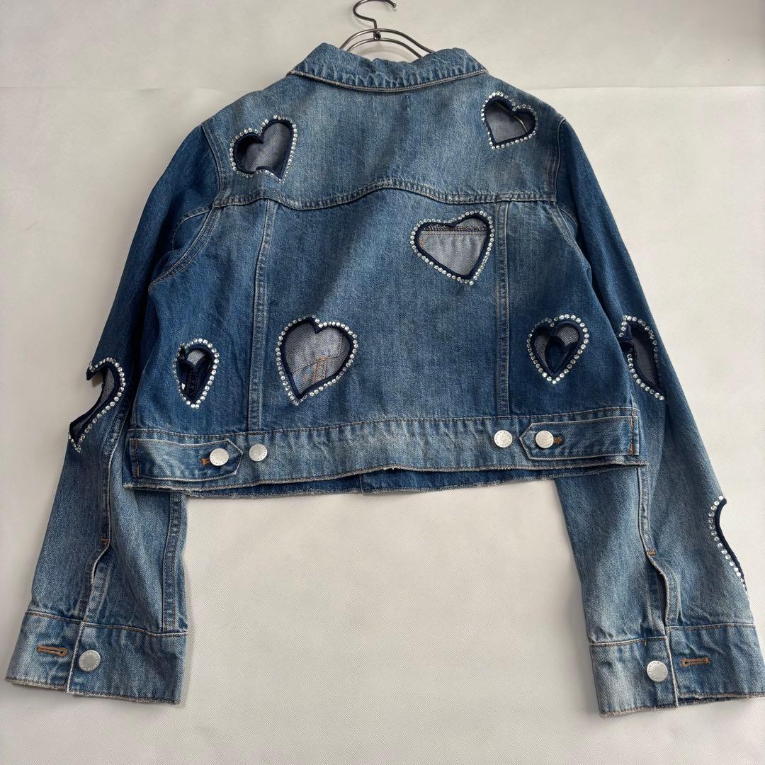 アリスアンドオリビア デニムジャケット ハート カット ラインストーン XL