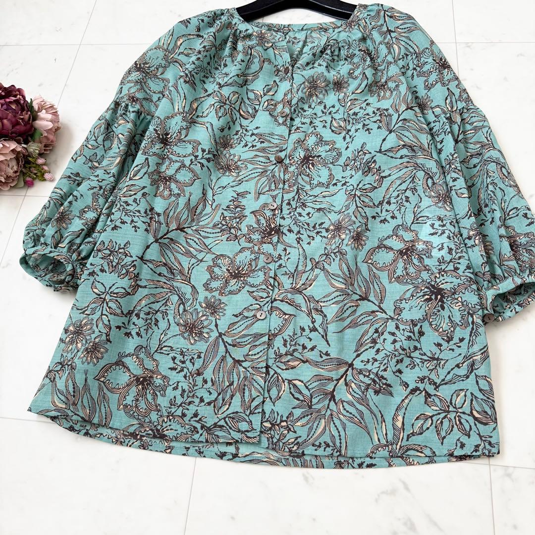 未使用級❤️レリアン 現行タグ ブラウス 花柄 グリーン 7分袖 2023SS
