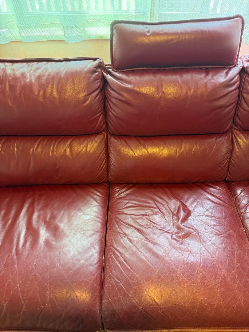 て*む様 NITORIニトリ ロゾ4本革 カウチソファー カウチ レッド 4人掛