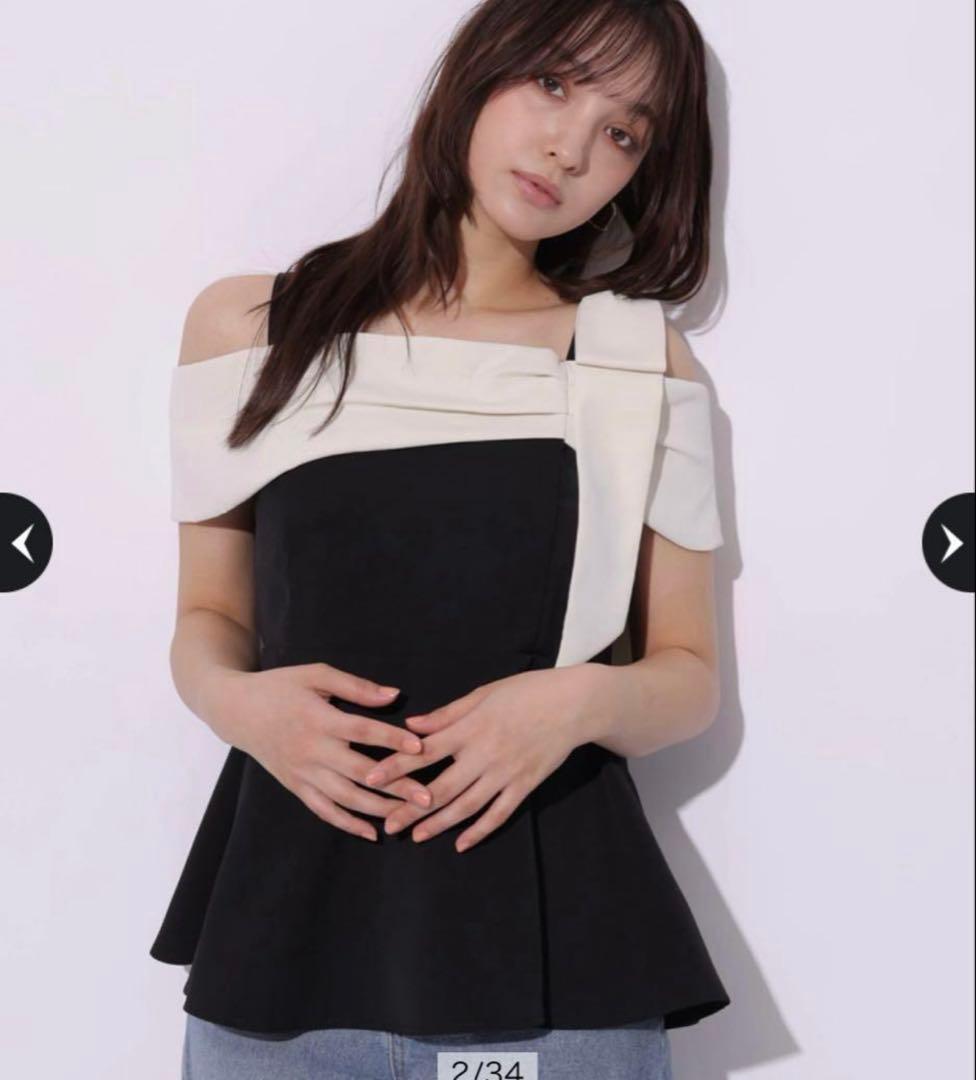 rirandture オフショルリボンペプラムトップス 黒白 - メルカリ