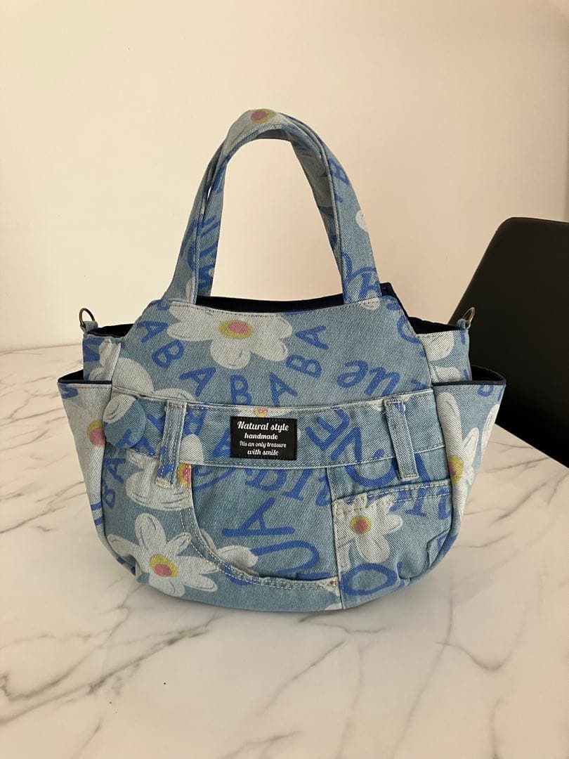 1066 花柄デニムリメイクバック ハンドメイド - メルカリ