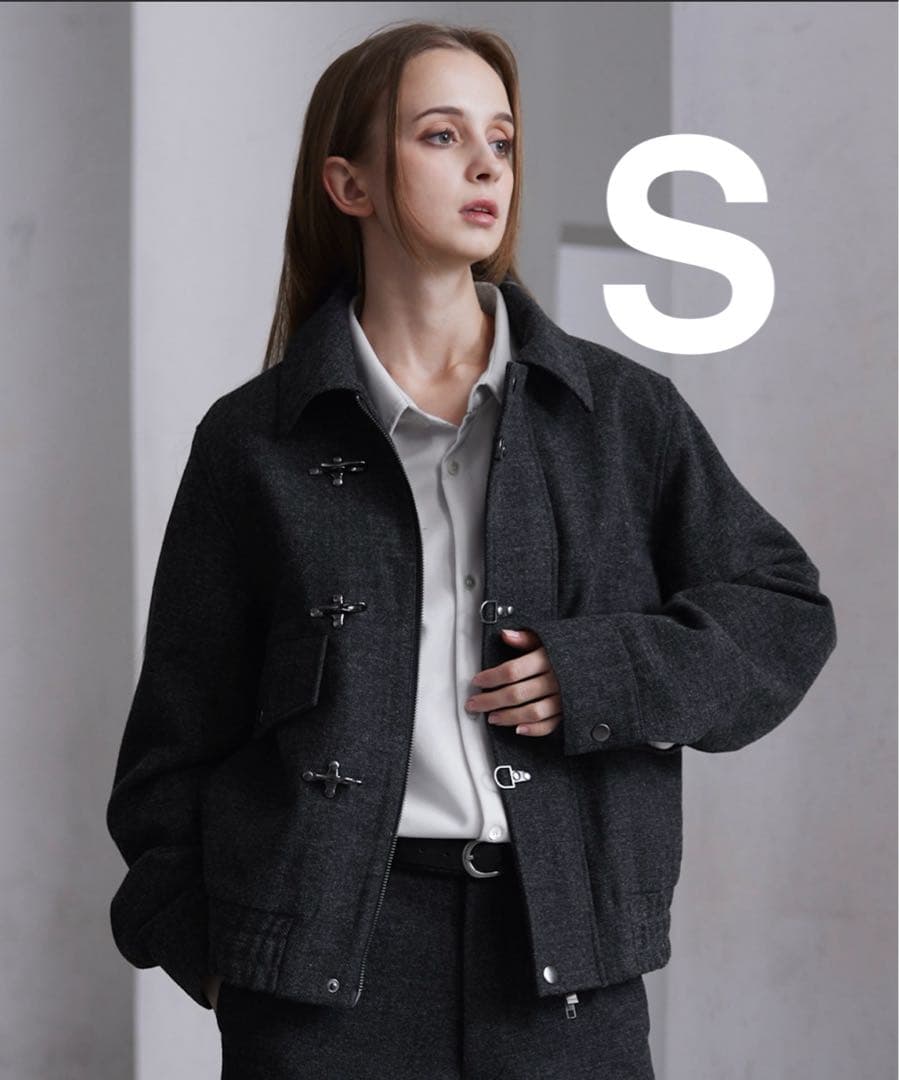 ウールブレンド ヘリンボーンツイードファイヤーマンブルゾン ブラック