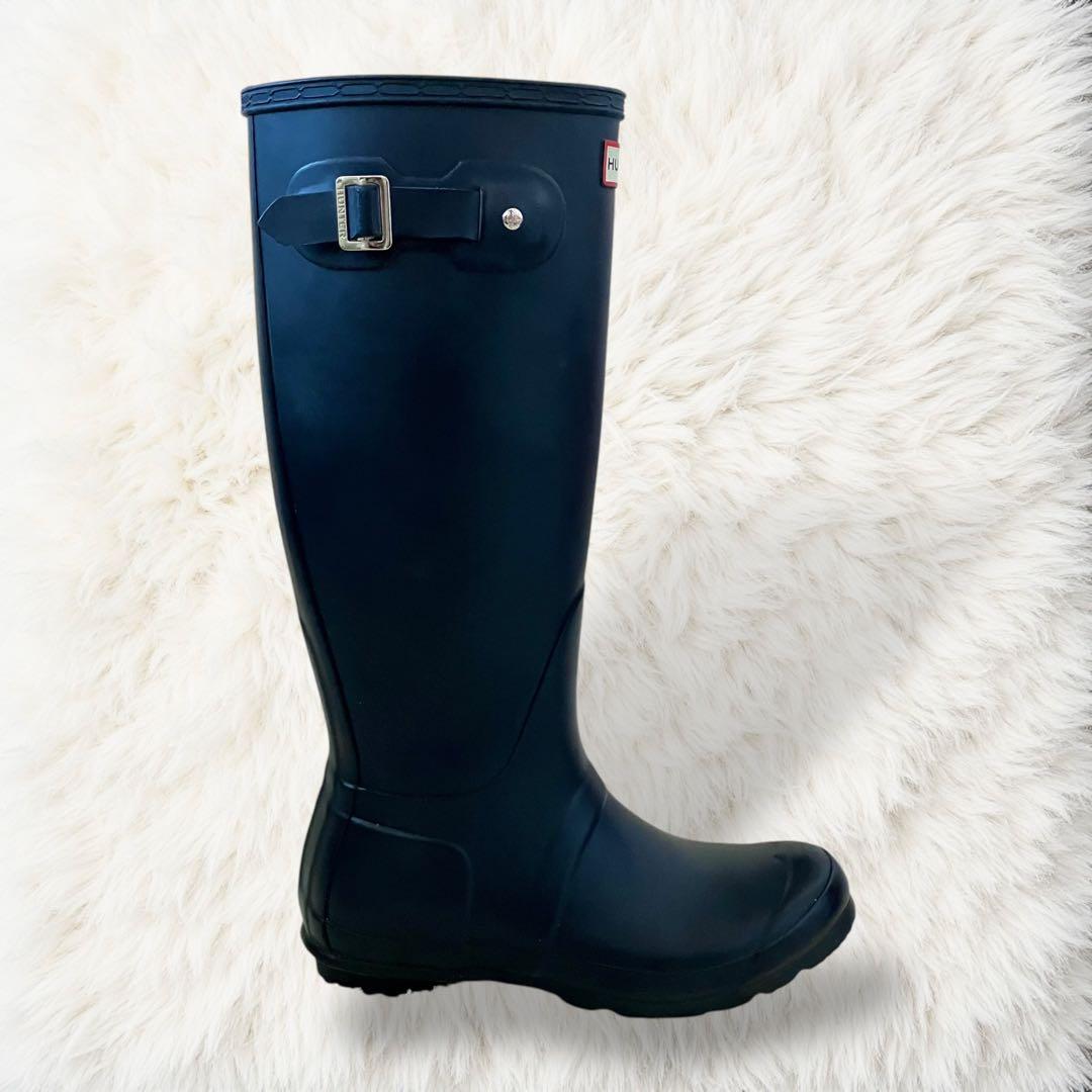 バックル ネイビー ハンター レインブーツ 24.0cm US7 38 ロング