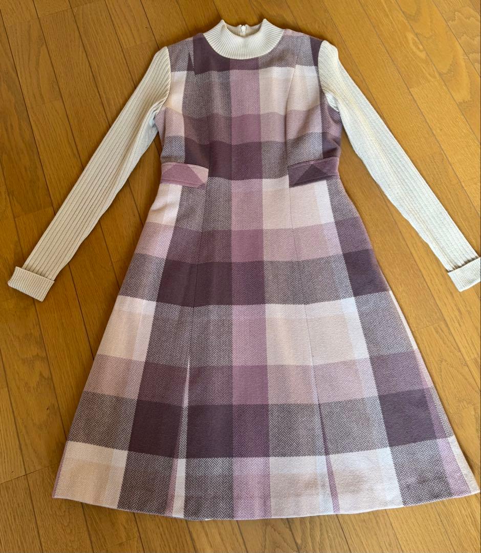 ブルーレーベルクレストブリッジ ビエラニット コンビドレス ワンピース　36 本社エリア限定】クレストブリッジチェックウールビエラ異素材コンビ