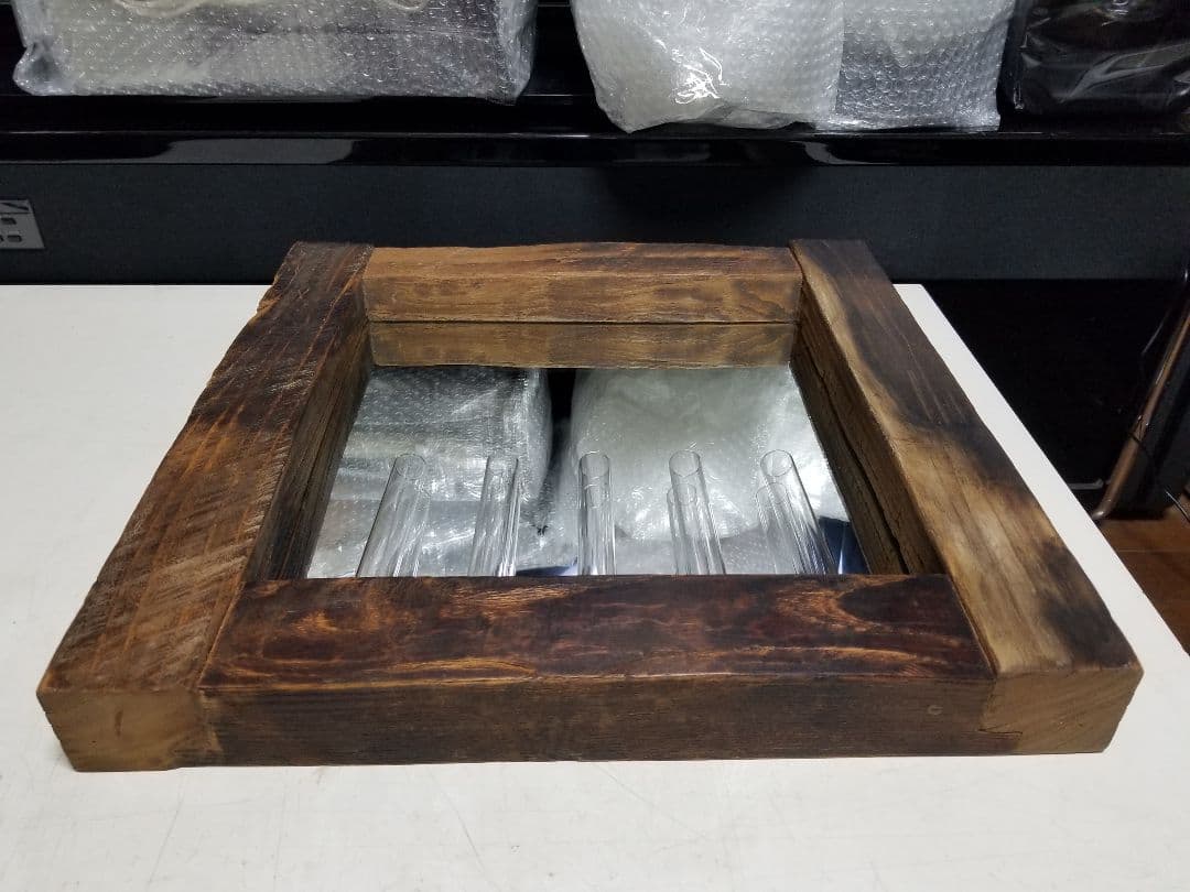 古木材 無垢 オールド エルム 楡の木 ガラス管 ウォール ミラー 壁掛け