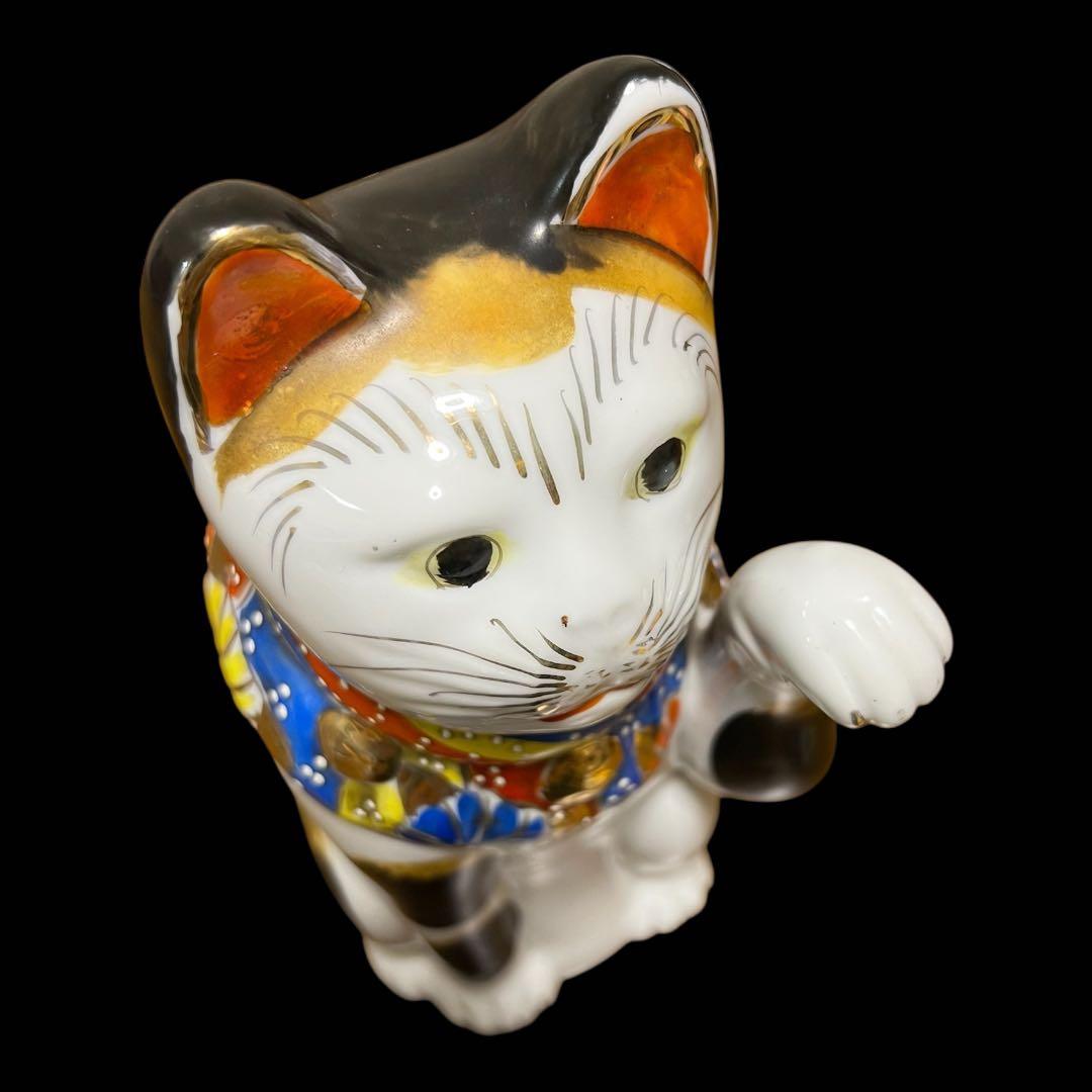 鸛《美品＆希少》明治~大正時代 古瀬戸 色絵 金彩 招き猫BIG 高さ24cm