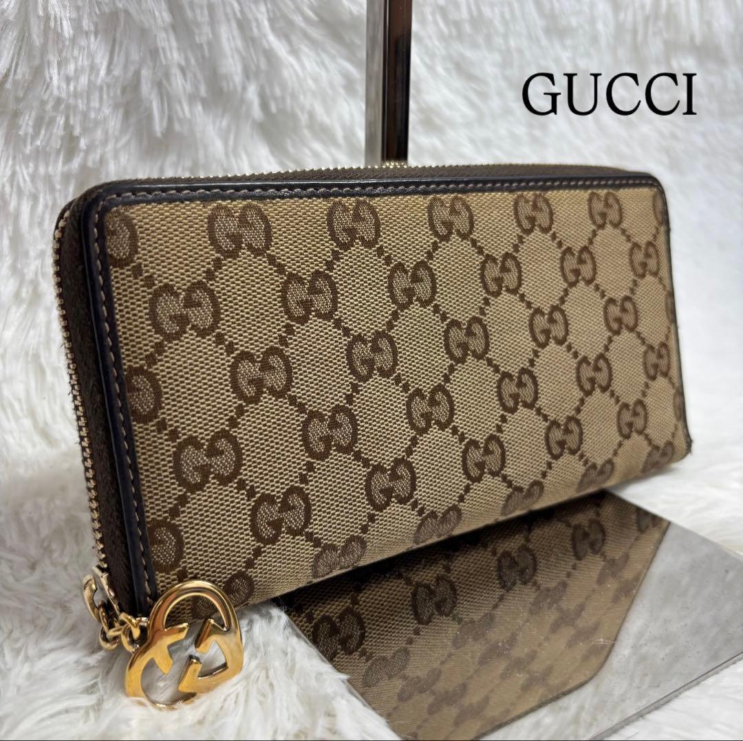 ✨美品✨ グッチ 長財布 ラブリーハート GGキャンバス ラウンドジップ