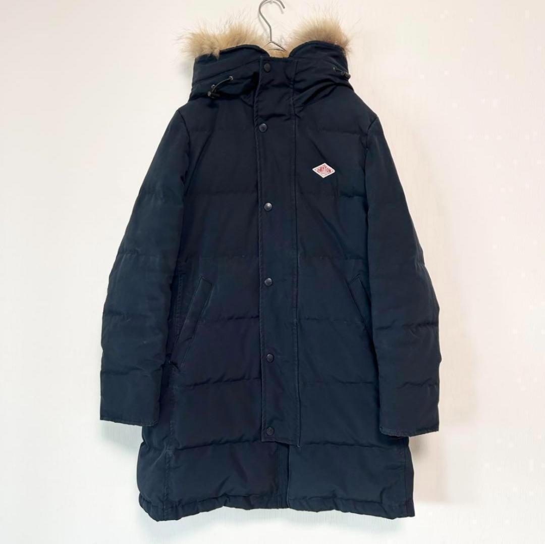 DANTON ファー付き ロングダウンコート❤️ネイビー 36 Aライン - メルカリ