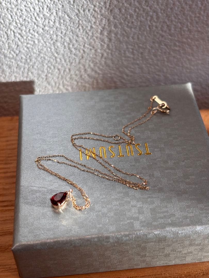 新品TSUTSUMIアルマンダインガーネット雫ネックレス K10イエロー