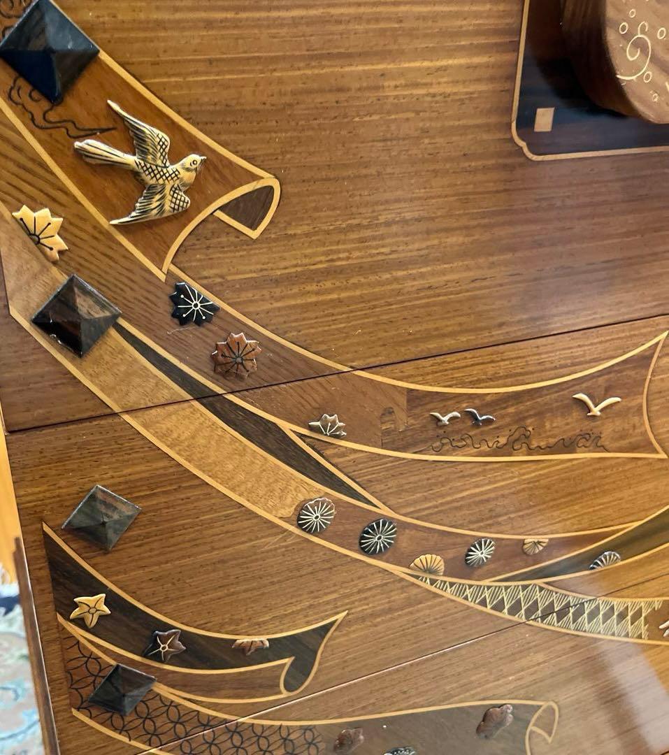 寄木箪笥 木象嵌 3段チェスト サイドボード 整理箪笥 寄木細工 鍵付き ②