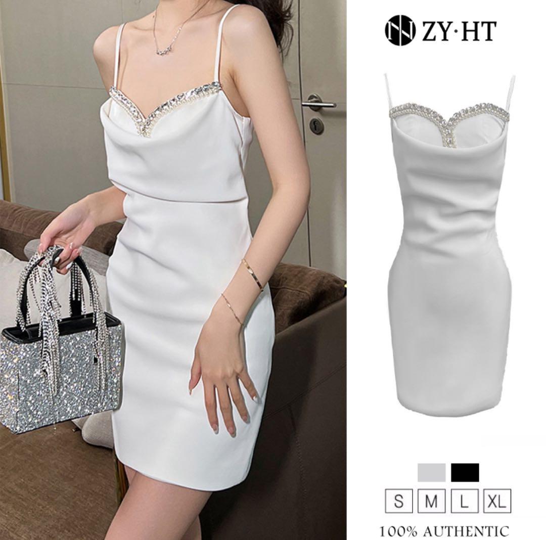 ビーズ装飾付きホワイトタイトドレス - メルカリ