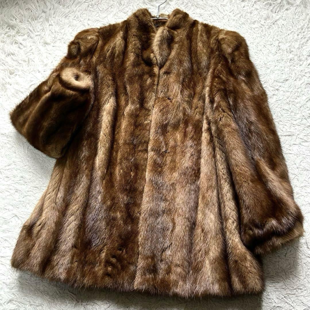 総丈75cm デミバフミンク リアルファーコート 本毛皮 Lサイズ相当