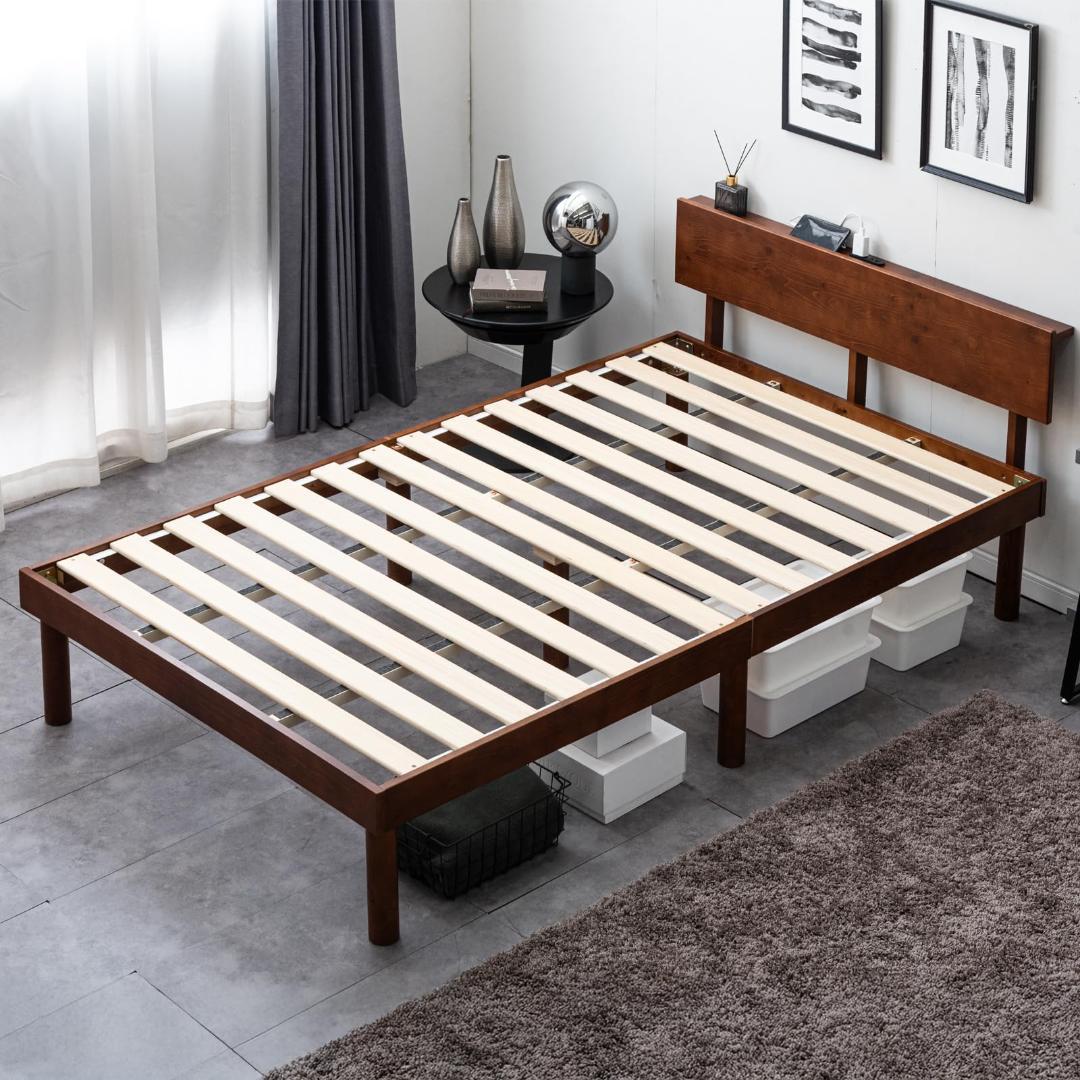 タンスのゲン ベッド シングル 天然木 北欧パイン材使用 宮棚 2口コ