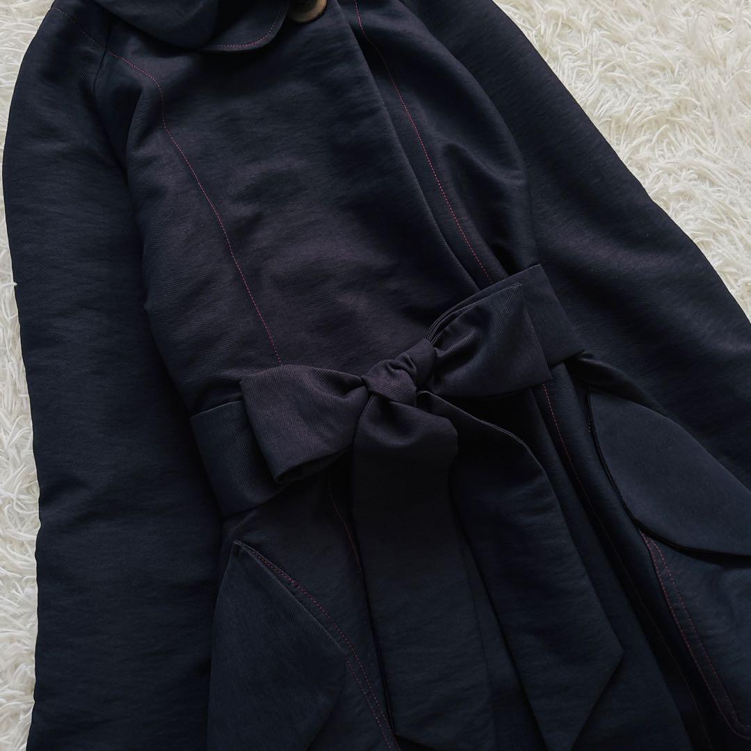 MI.YA.CO】トレンチコート レディース ウエストリボン 濃紺 Fサイズ