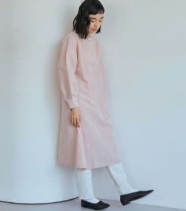 新品 中川政七商店 綿麻ハイネックワンピース 灰桜 Aライン 長袖