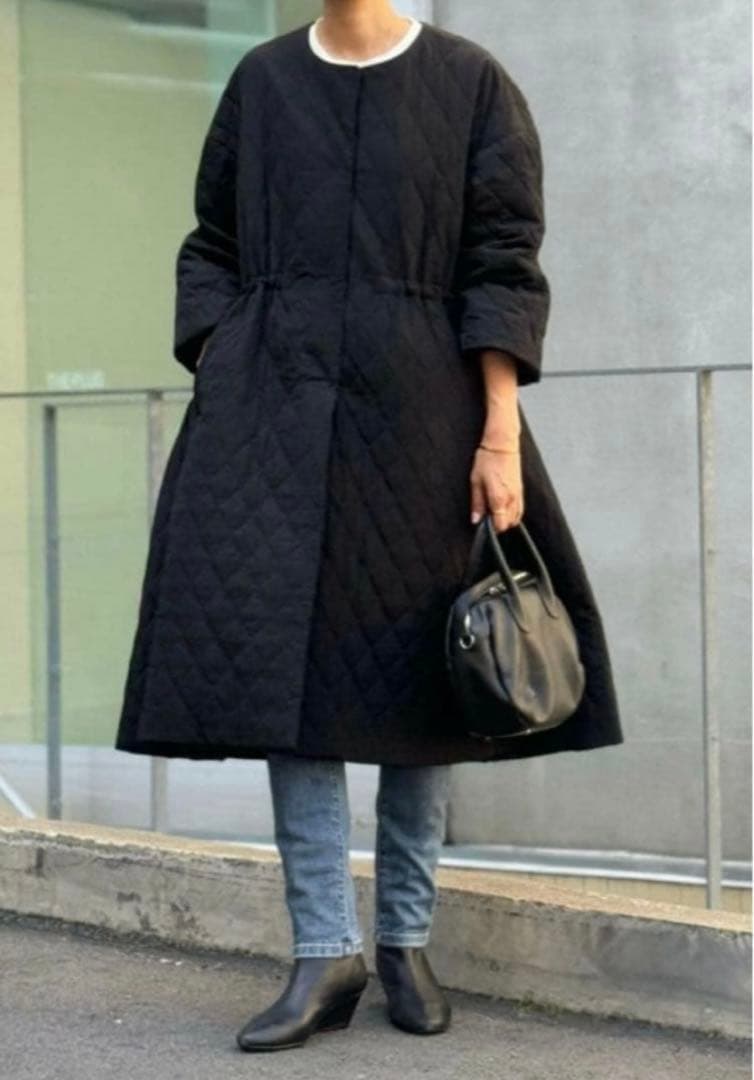 BEARDSLEY ビアズリー キルティングフレアコート ブラック BEARDSLEY（ビアズリー） コート アウター 袖バルーンキルトコート