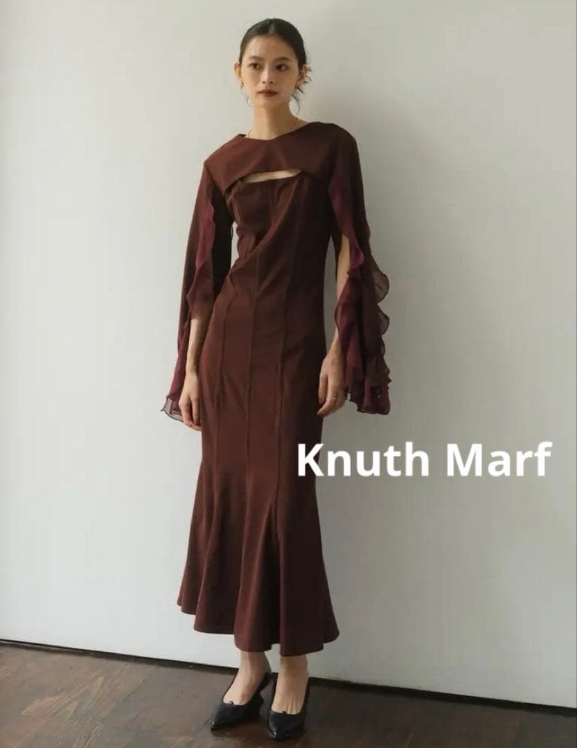 【Knuth Marf 】フリルスリーブ ワンピース ドレス ボルドー Knuth Marf - frill sleeves one piece / フリルスリーブ ワンピース
