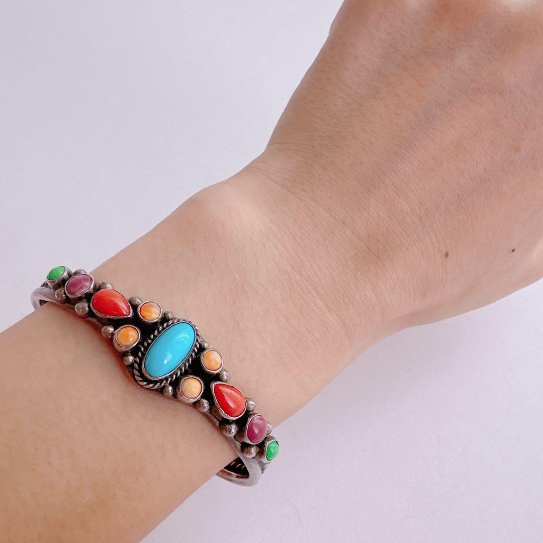 ヴィンテージナバホターコイズマルチカラーバングル 【J879】