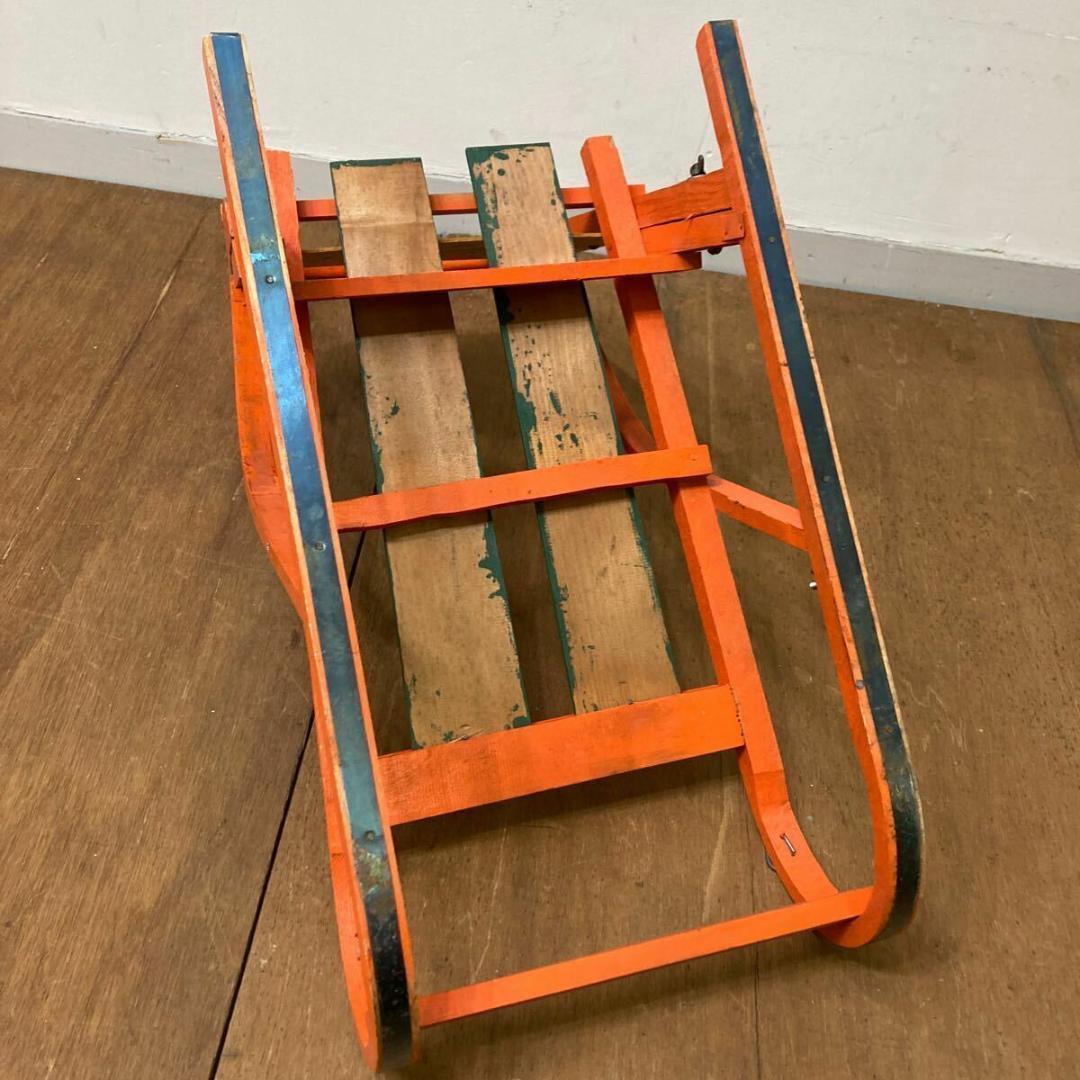 木製 手押し そり 昭和レトロ オレンジ9 曲げ木 犬ぞり 犬そり