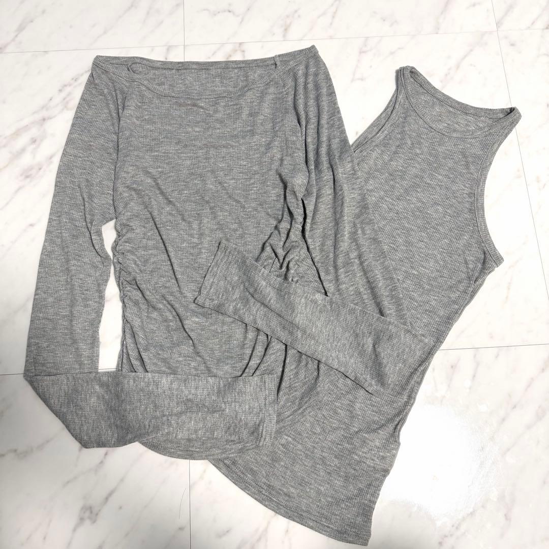 【試着のみ】2025✨️完売品シアーテレコレイヤーカットトップス シルク混 グレー シアーテレコレイヤーカットトップス