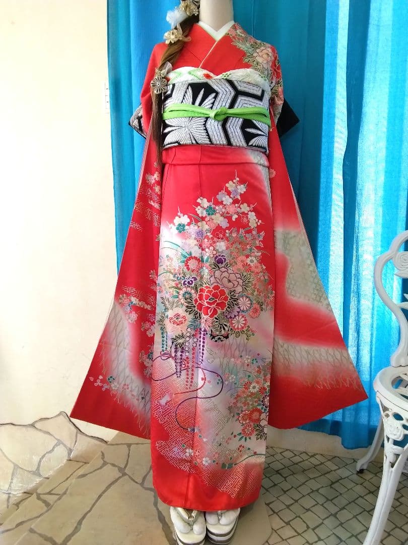 振袖フルセット、鈴乃屋誂製振袖、重ね衿帯揚げ帯締め、袋帯、襦袢