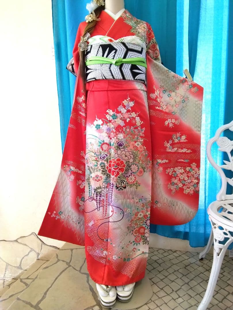 振袖フルセット、鈴乃屋誂製振袖、重ね衿帯揚げ帯締め、袋帯、襦袢