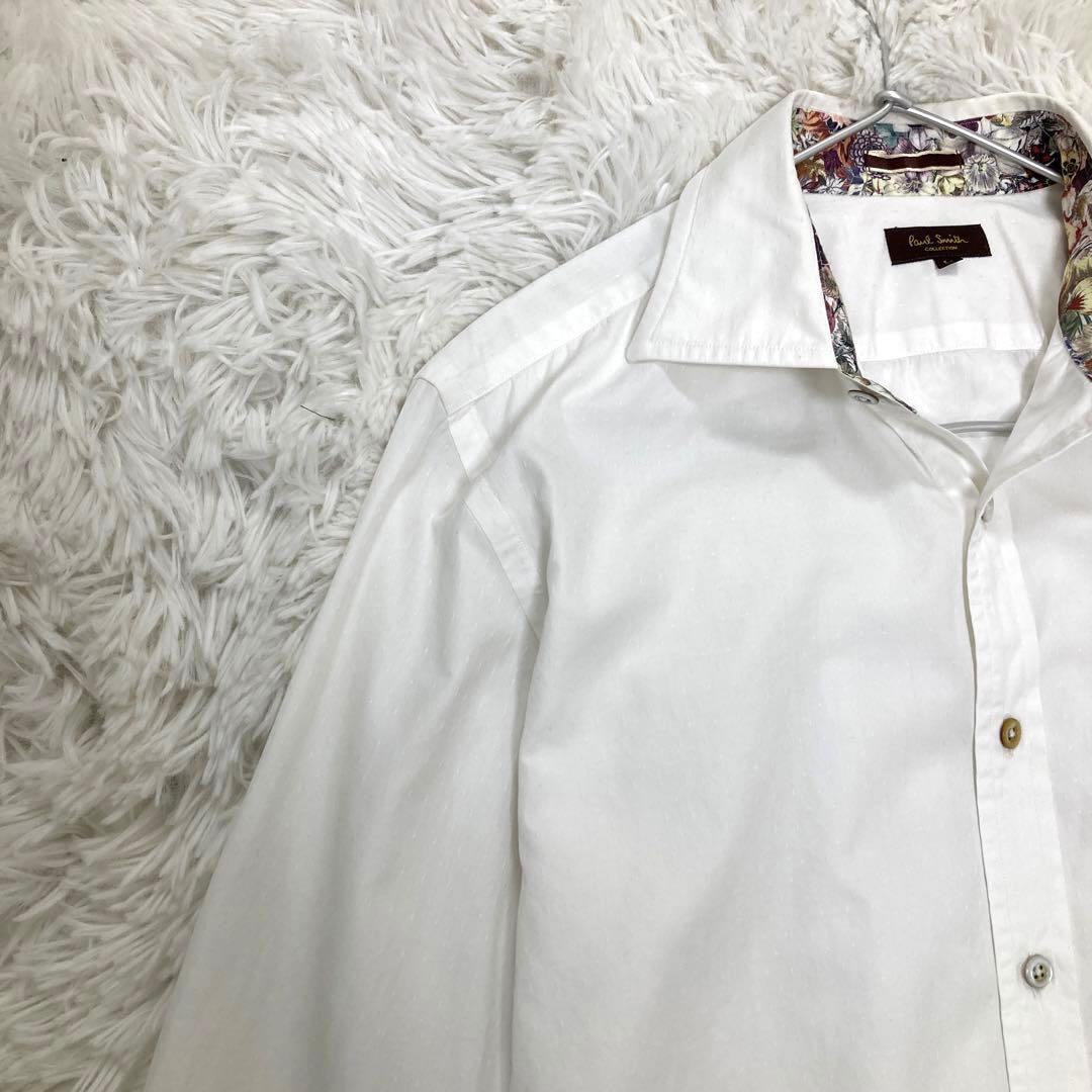 美品】ポールスミスコレクション 花柄 刺繍 総柄 白シャツ ワイド