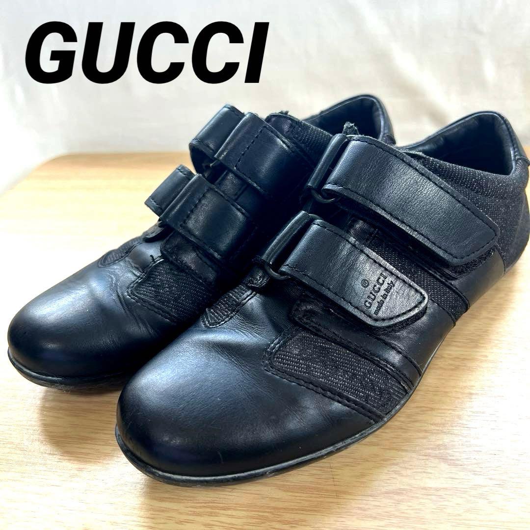 GUCCI グッチ GG柄スニーカー レザー×キャンバス ベルクロ ブラック