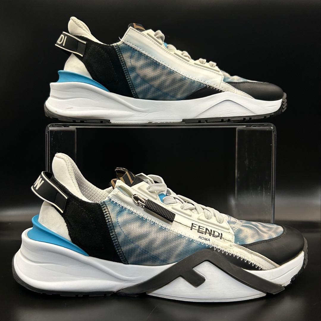 極美品】フェンディ フロー スニーカー ズッカ サイドジップ メンズ 青