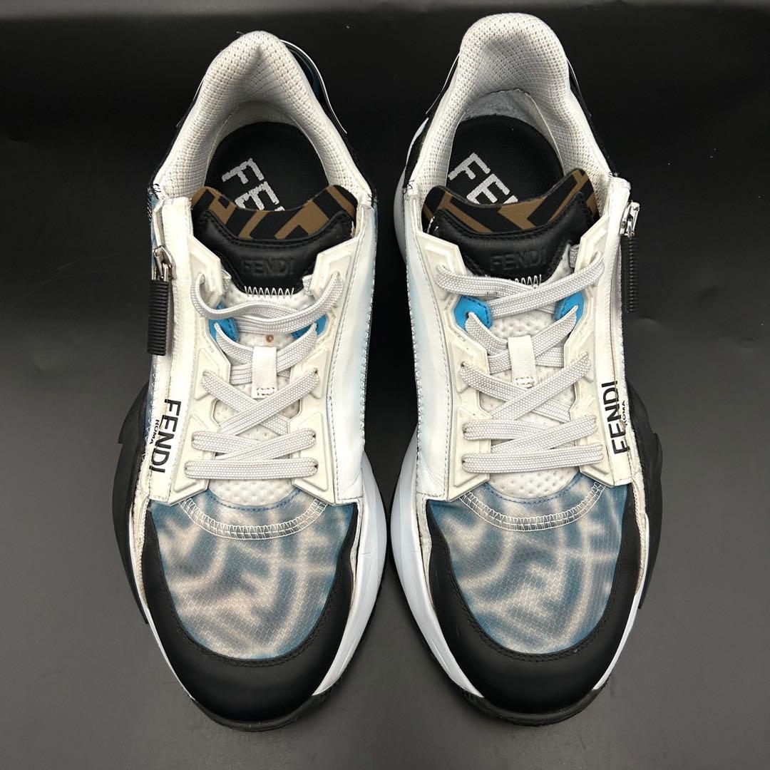 極美品】フェンディ フロー スニーカー ズッカ サイドジップ メンズ 青
