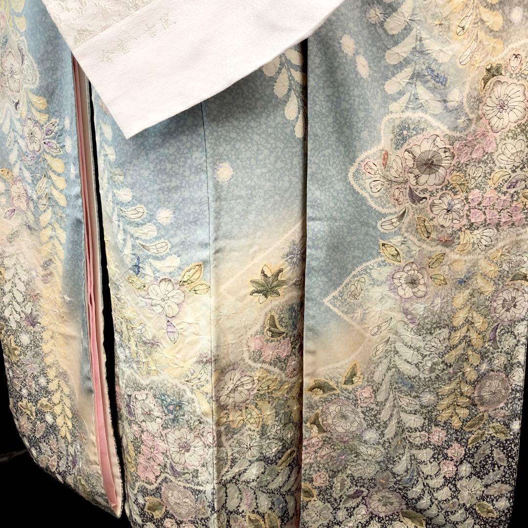 □逸品□辻が花□水色銀通し□花絞り□正絹振袖フルセット□成人式