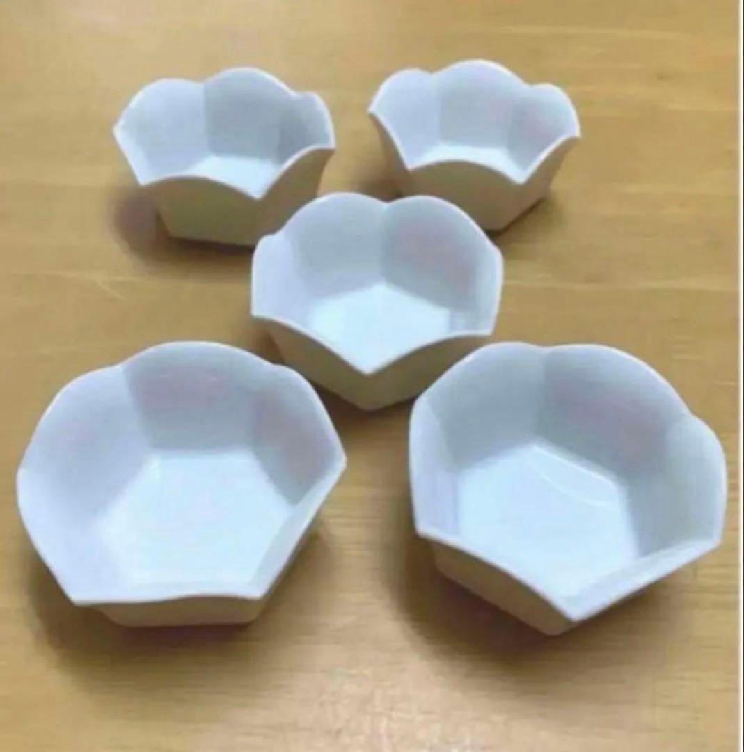 ポーセラーツ白磁 チャイナペイント 六角小鉢ボウル5個おまとめ売り