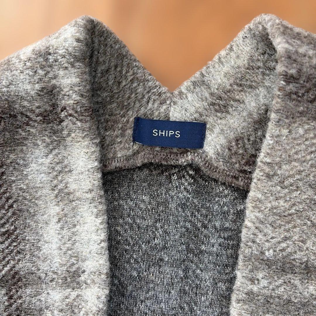 新品 SHIPS グレー チェック柄 カーディガン イタリアンチェック