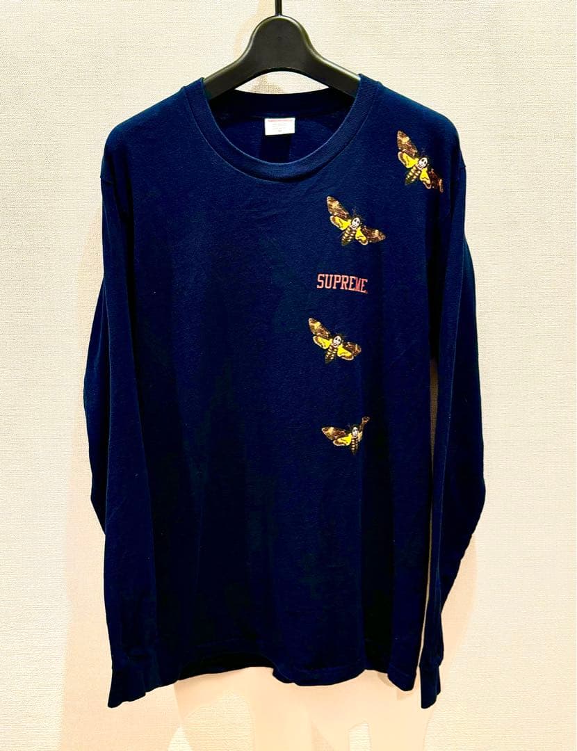 Supreme × 羊たちの沈黙ドクロ蛾プリント長袖Tシャツ ネイビー Mサイズ