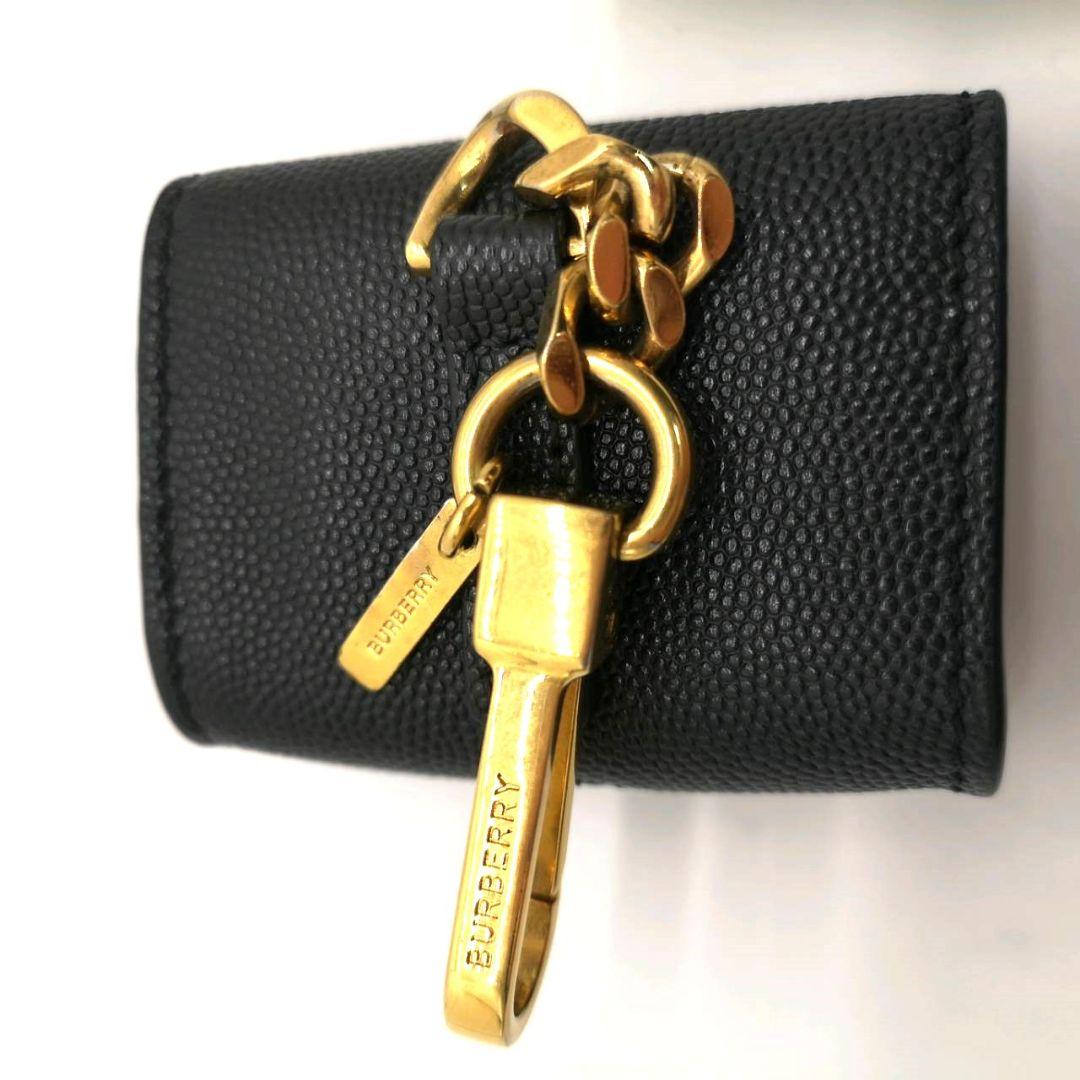 美品箱付 バーバリー TBロゴ レザー キーホルダー 黒 ゴールド金具